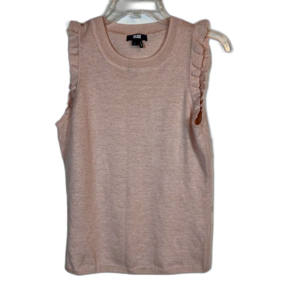 PAIGE Somi Ruffle Edge Metallic Sweater Tank Light Pink Sparkle S